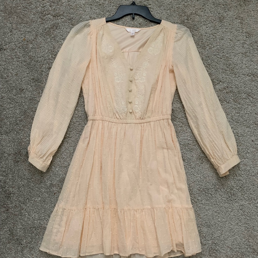 LC Lauren Conrad Peachy Cream Swiss Dot Mini Dress